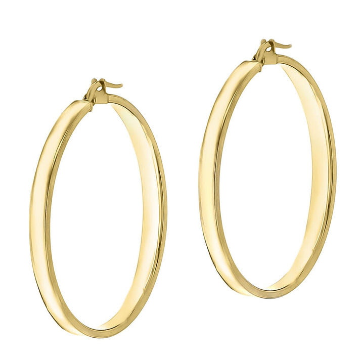 9K Yellow Gold 3mm Rectangular Tube 35mm Polished Hoop Creole Earrings 7337855 2