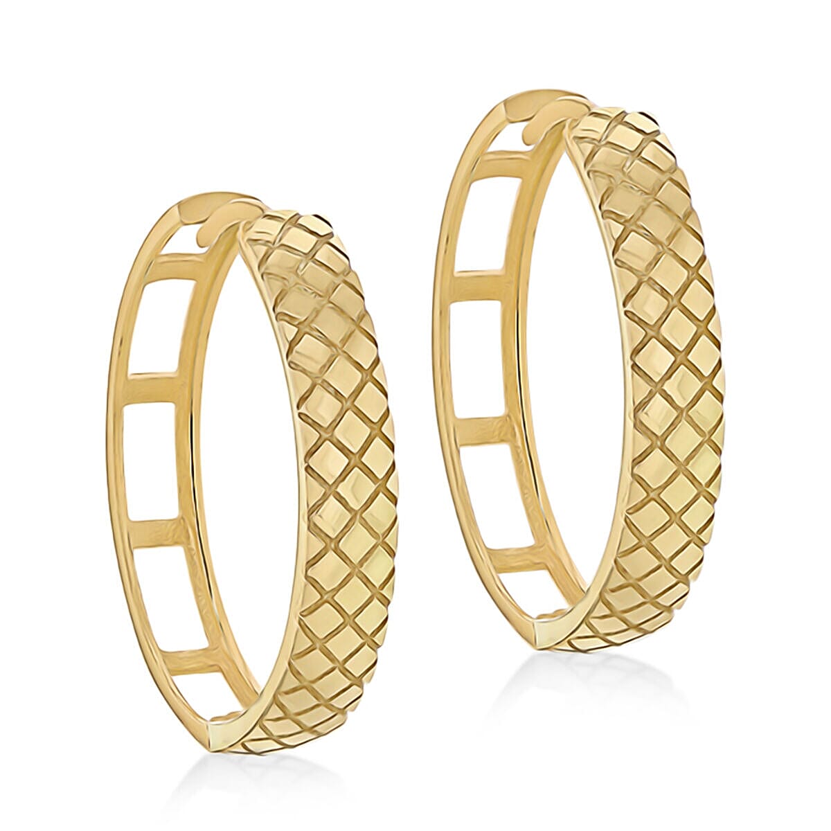 9K Yellow Gold 4mm x 17.5mm Quilted Medium Hoop Earrings 7337766 0