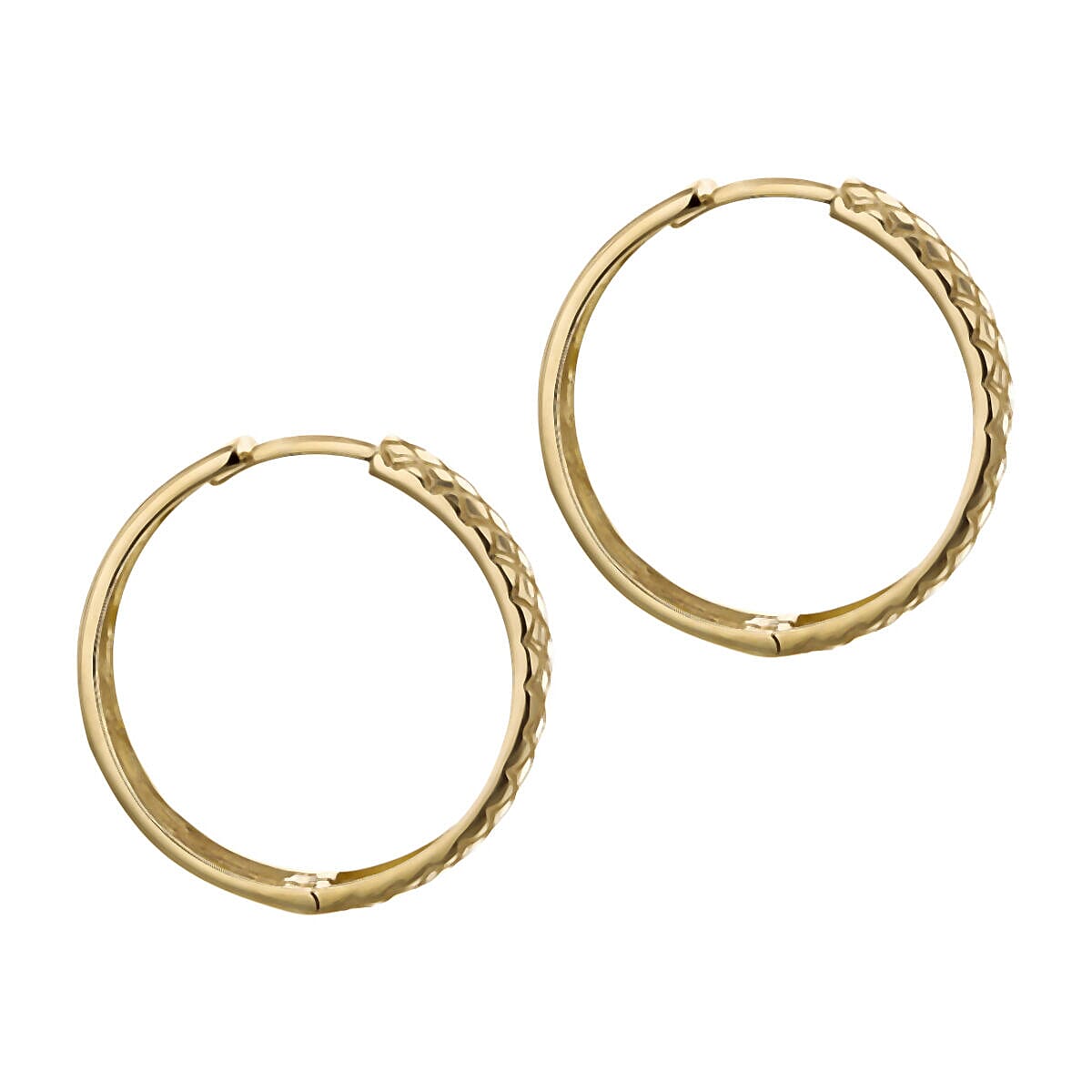 9K Yellow Gold 4mm x 17.5mm Quilted Medium Hoop Earrings 7337766 1