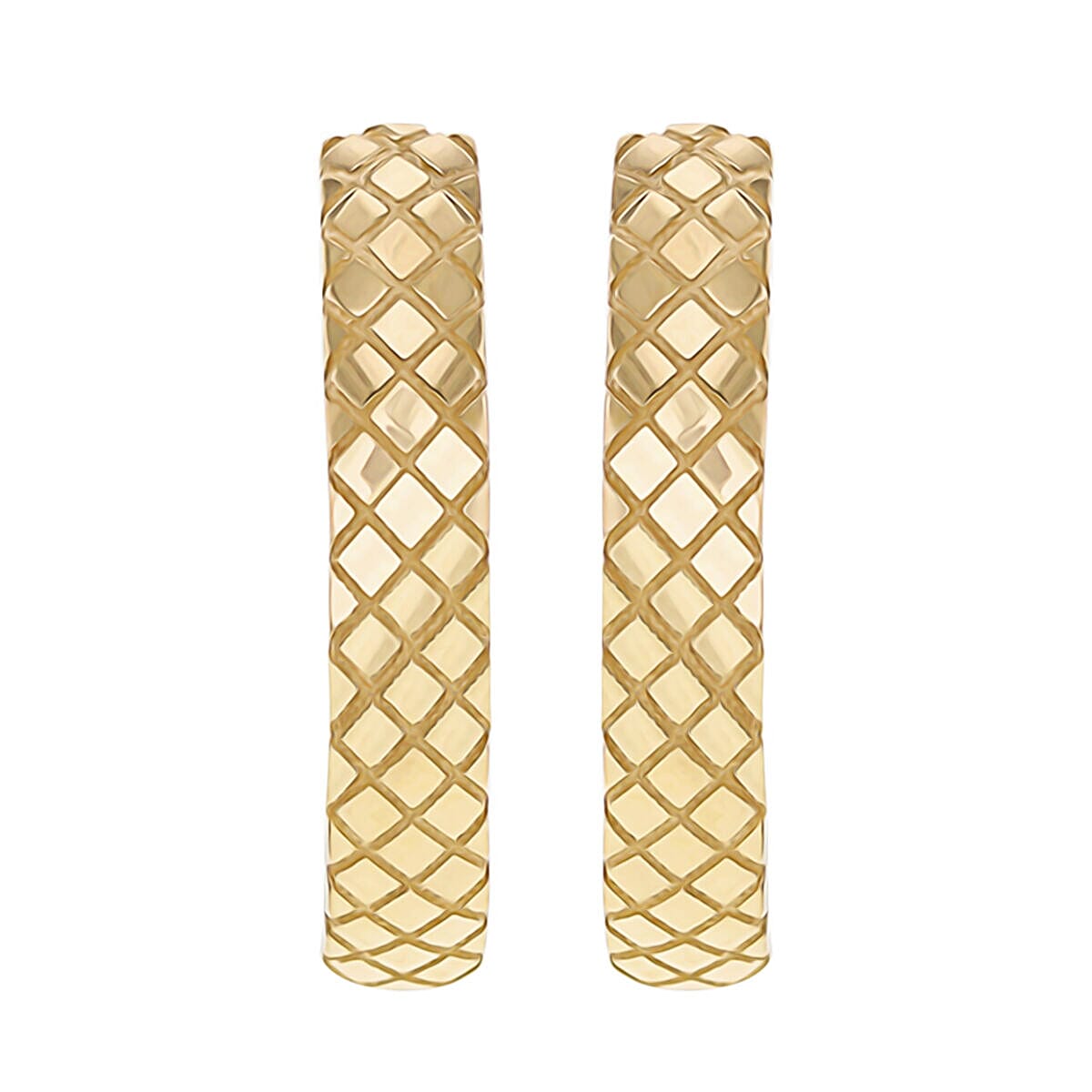 9K Yellow Gold 4mm x 17.5mm Quilted Medium Hoop Earrings 7337766 2