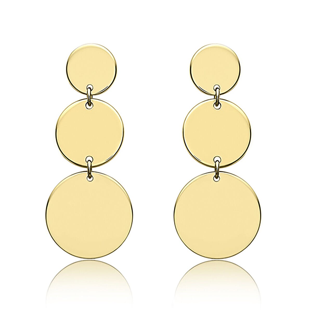 9K Yellow Gold 10mm x 24.5mm 3 Graduated Discs Drop Earrings 7338199 0