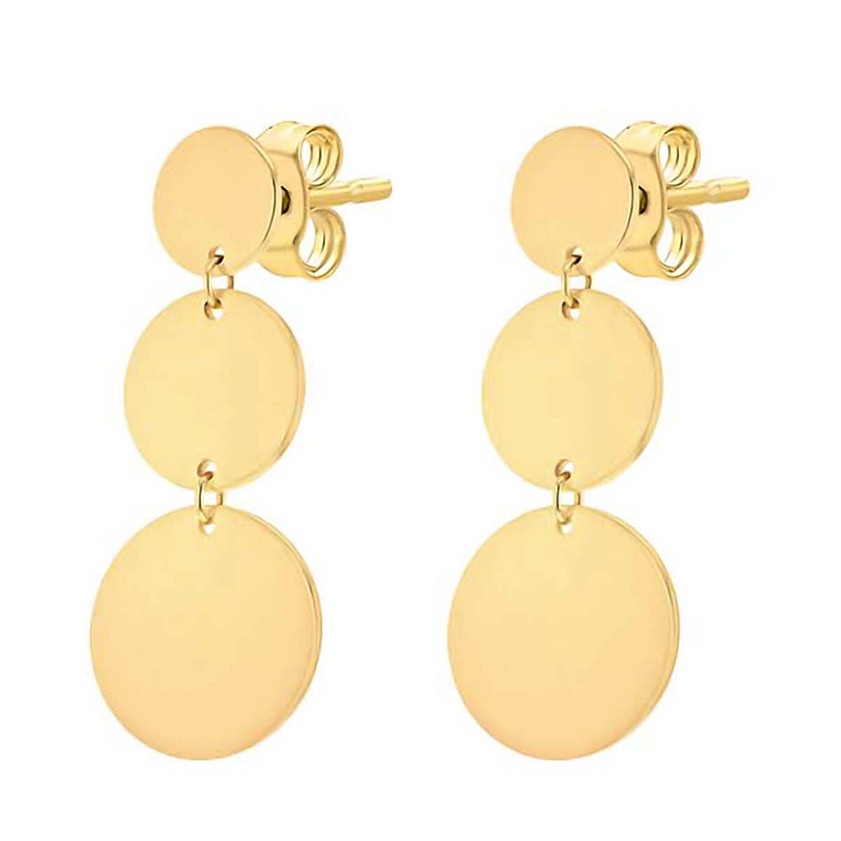 9K Yellow Gold 10mm x 24.5mm 3 Graduated Discs Drop Earrings 7338199 1