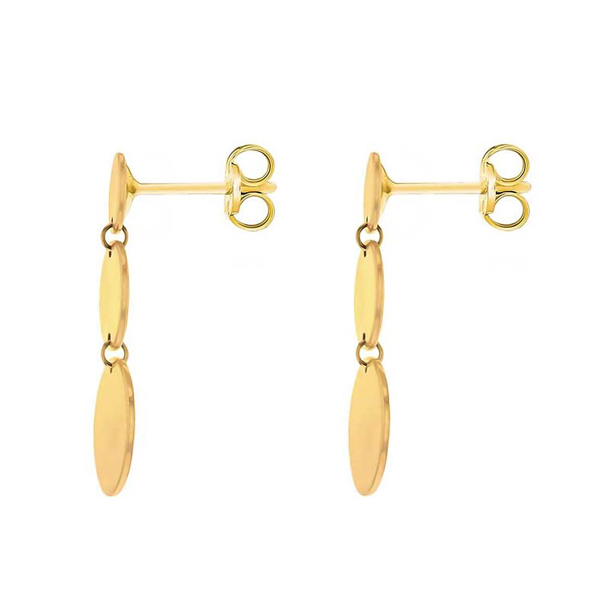 9K Yellow Gold 10mm x 24.5mm 3 Graduated Discs Drop Earrings 7338199 2