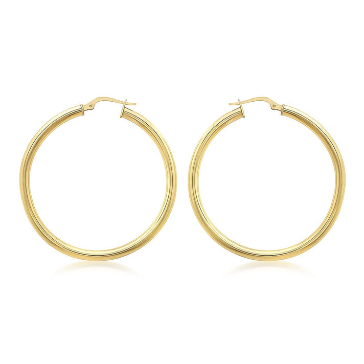 9K Yellow Gold 3mm Round Tube 40mm Polished Creole Earrings 7337821 1