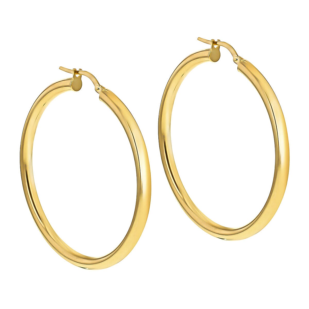9K Yellow Gold 3mm Round Tube 40mm Polished Creole Earrings 7337821 1