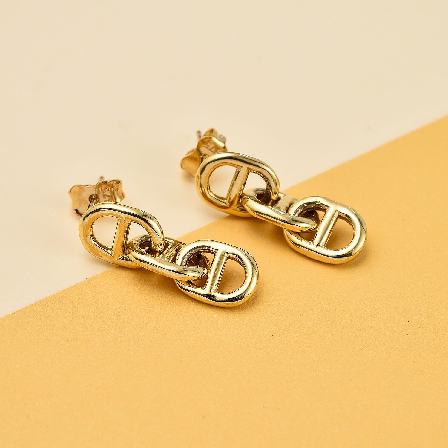 Designer Inspired 9K Yellow Gold Anchor Link Dangle Earrings 7383293 1