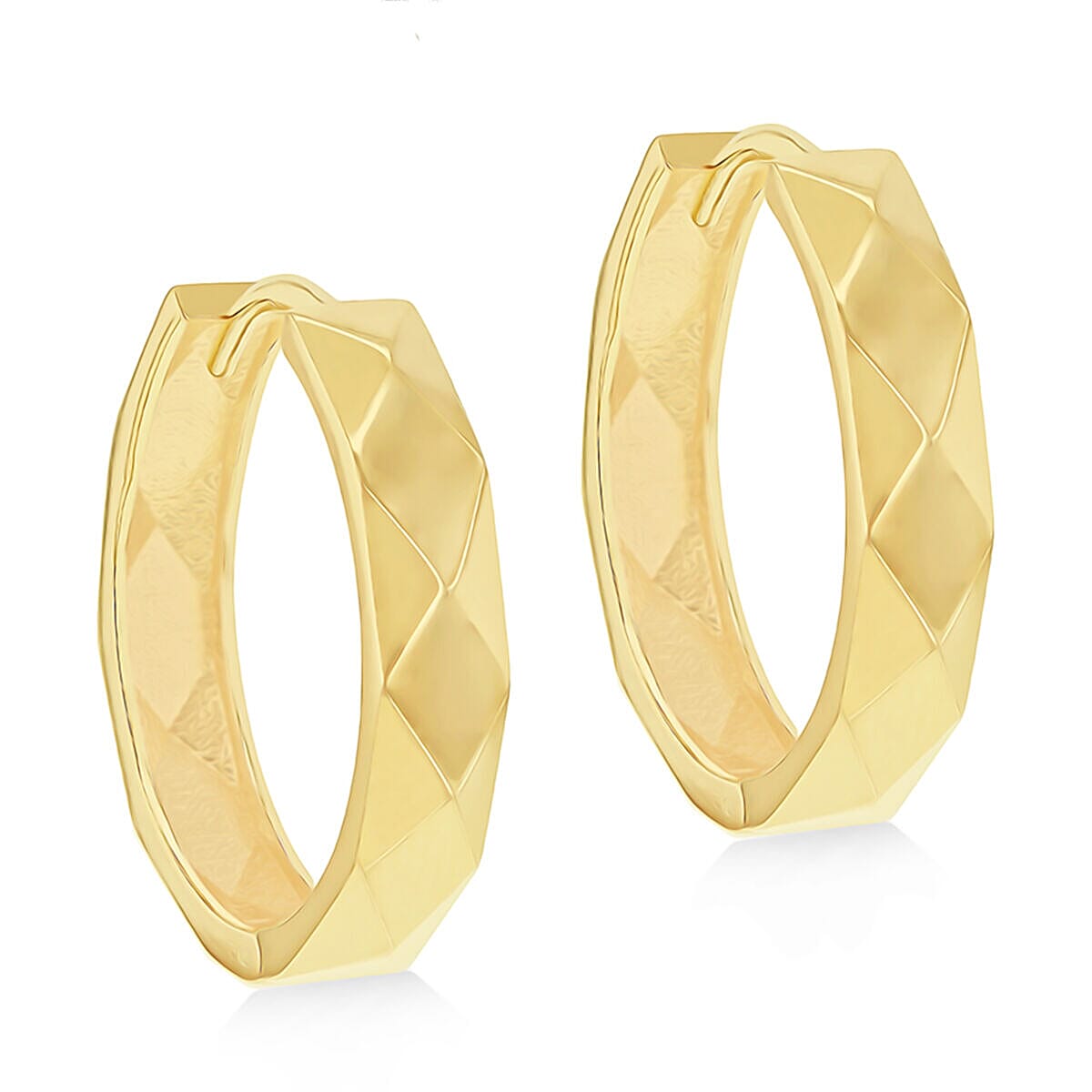9K Yellow Gold 3.5mm x 18mm Faceted Medium Hoop Earrings 7337768 0