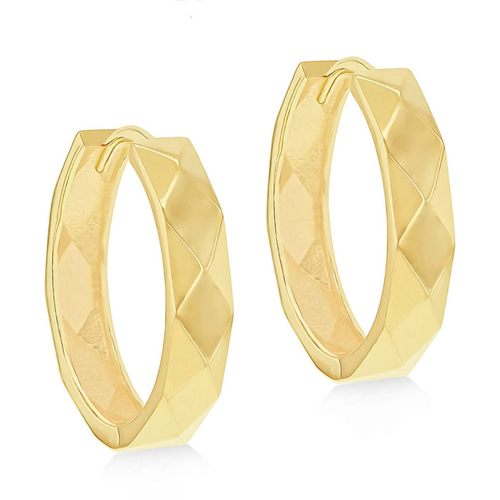 9K Yellow Gold 3.5mm x 18mm Faceted Medium Hoop Earrings 7337768 1