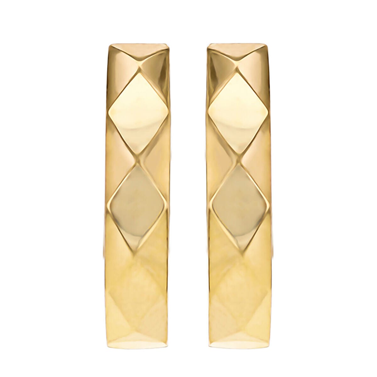 9K Yellow Gold 3.5mm x 18mm Faceted Medium Hoop Earrings 7337768 2