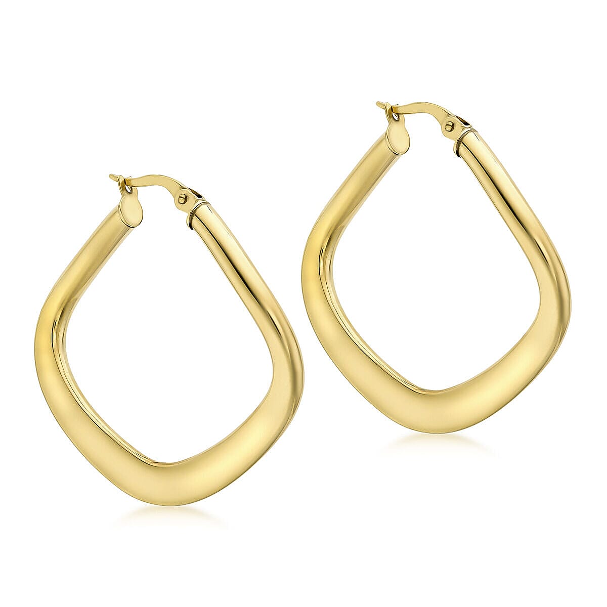 9K Yellow Gold 32mm x 32mm Curved Square Edge Creole Earrings 7337871 0