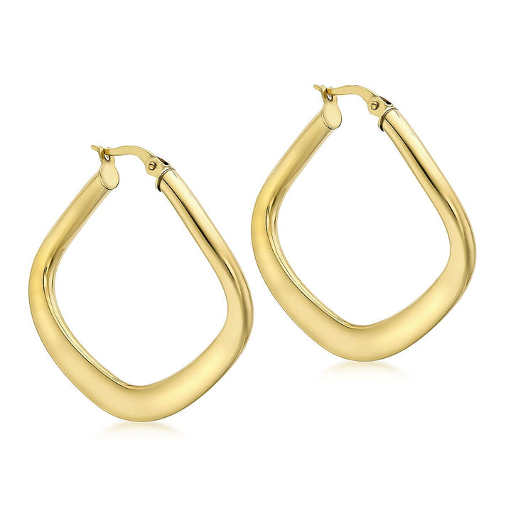 9K Yellow Gold 32mm x 32mm Curved Square Edge Creole Earrings 7337871 1