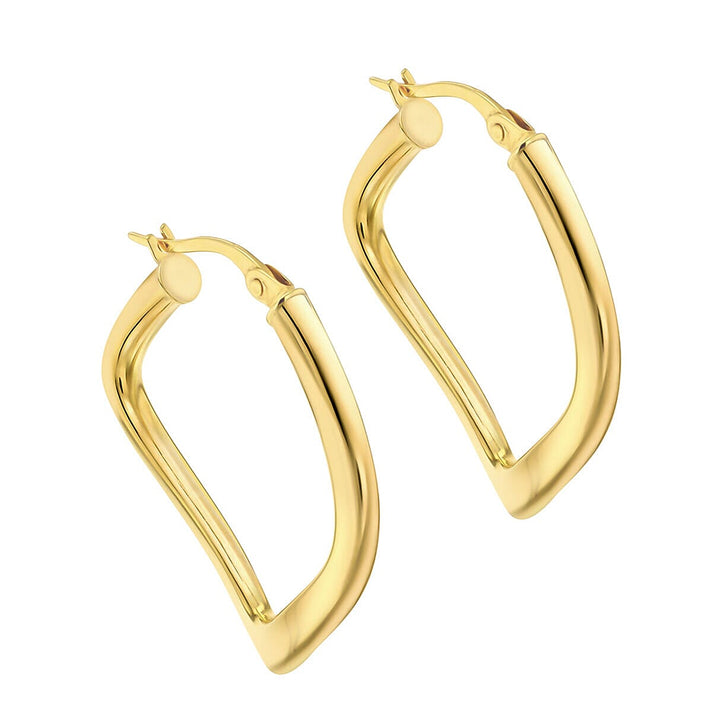 9K Yellow Gold 32mm x 32mm Curved Square Edge Creole Earrings 7337871 2