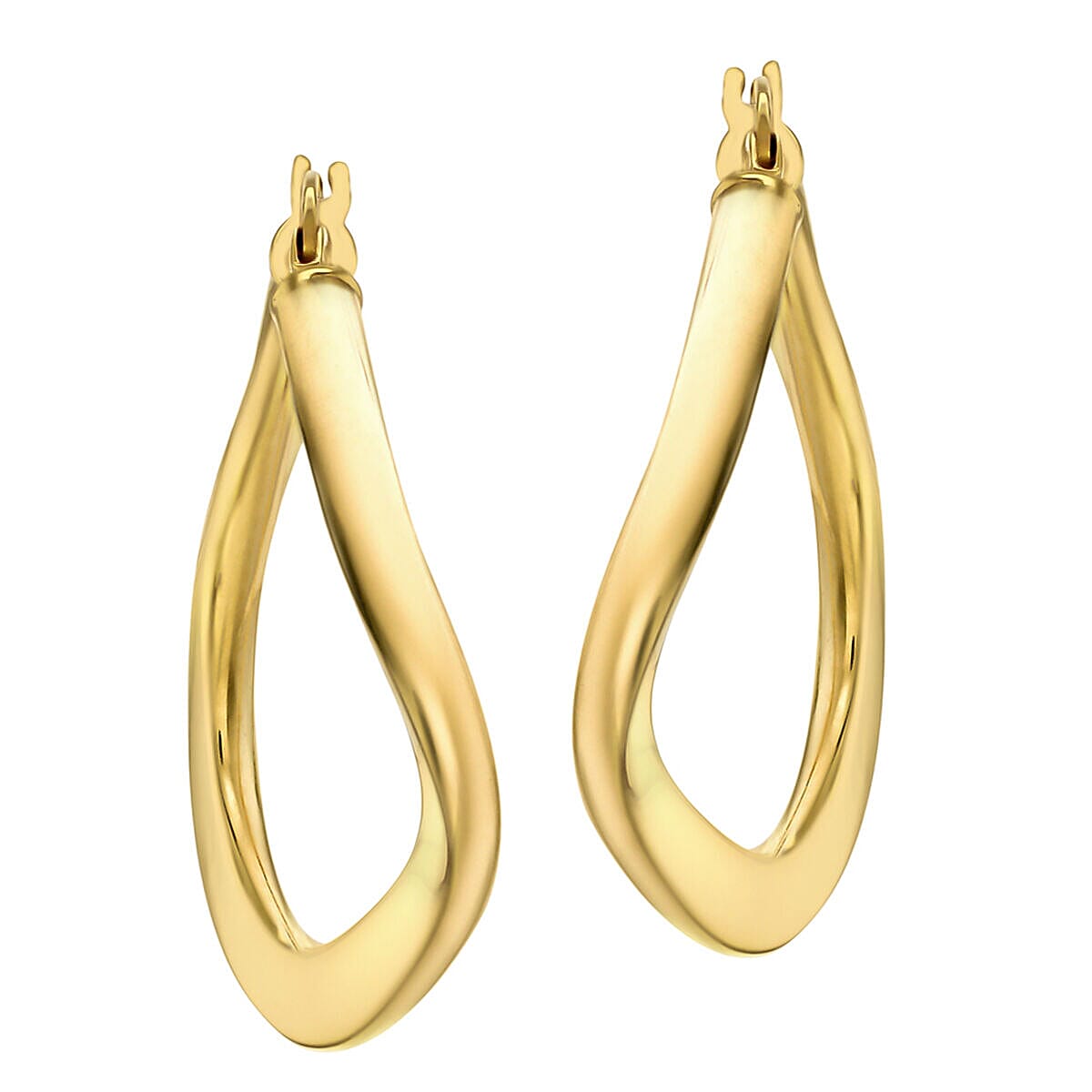 9K Yellow Gold 32mm x 32mm Curved Square Edge Creole Earrings 7337871 2