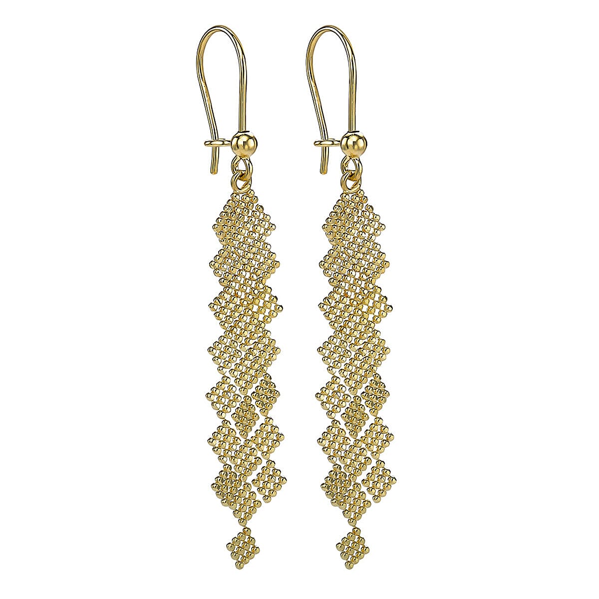 9K Yellow Gold 10mm x 60.5mm Diamond Cut Geometric Drop Earrings 7338213 0