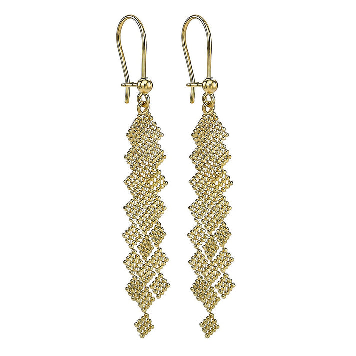 9K Yellow Gold 10mm x 60.5mm Diamond Cut Geometric Drop Earrings 7338213 1