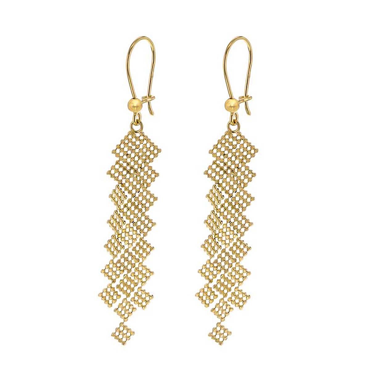 9K Yellow Gold 10mm x 60.5mm Diamond Cut Geometric Drop Earrings 7338213 1