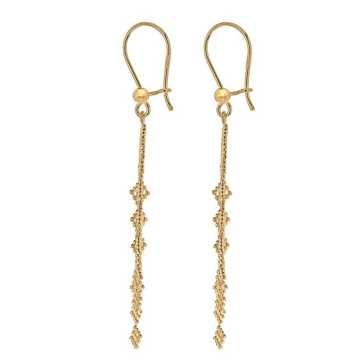 9K Yellow Gold 10mm x 60.5mm Diamond Cut Geometric Drop Earrings 7338213 2