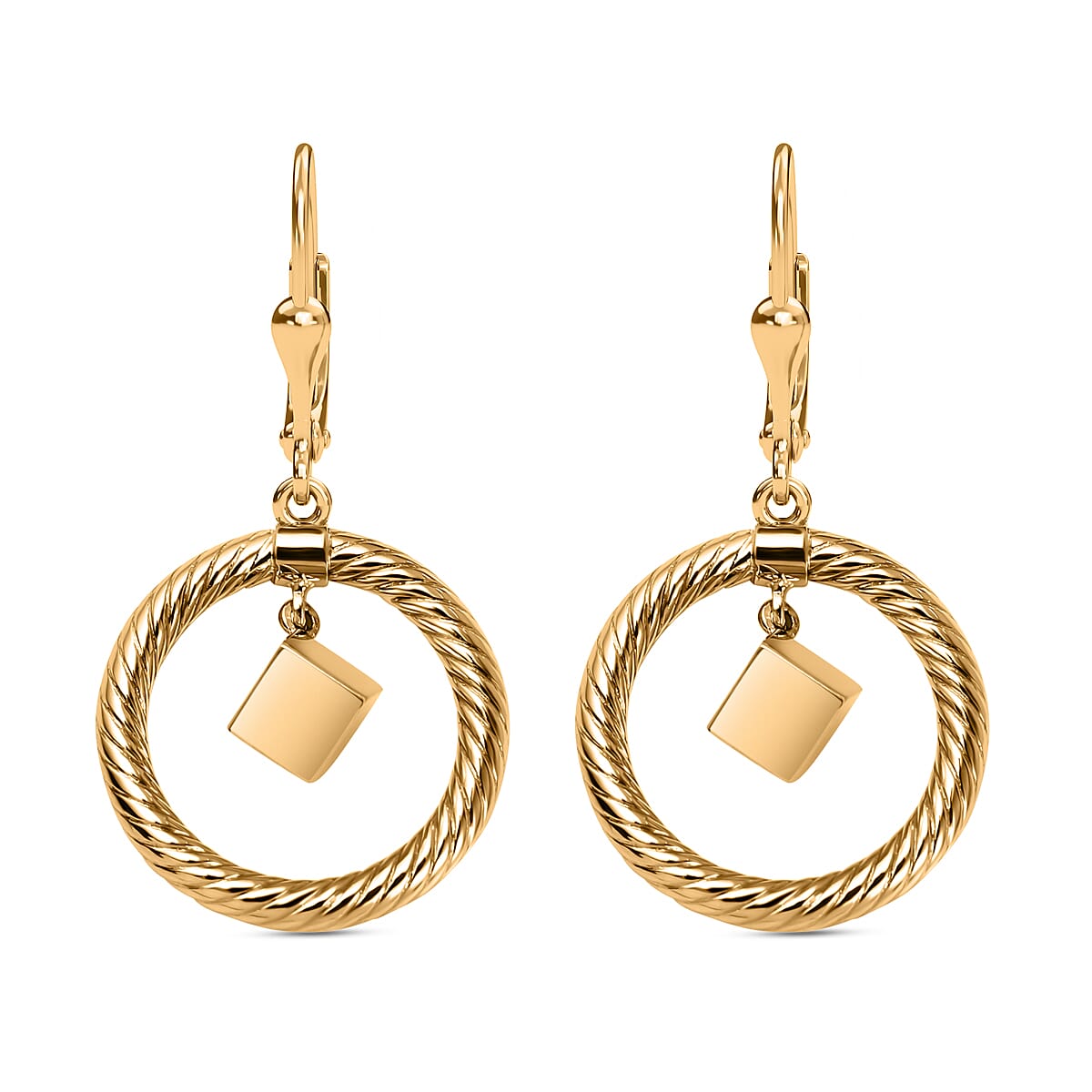 9K Yellow Gold Dangling Cube Earrings 7384029 0