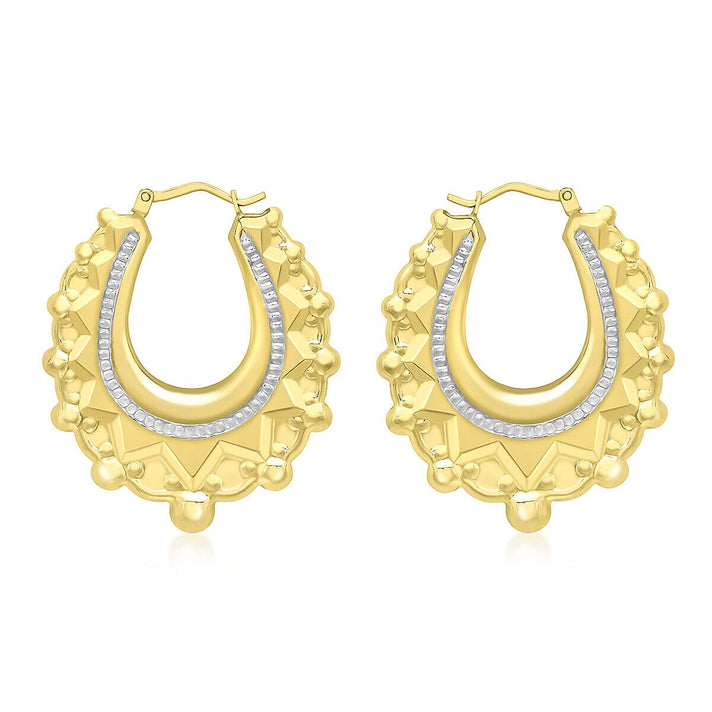 9K Two Tone Gold 31mm x 37mm Hollow Patterned Creole Earrings 7341389 1