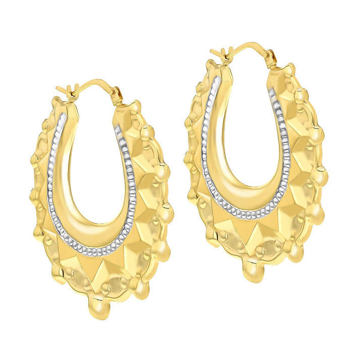 9K Two Tone Gold 31mm x 37mm Hollow Patterned Creole Earrings 7341389 2
