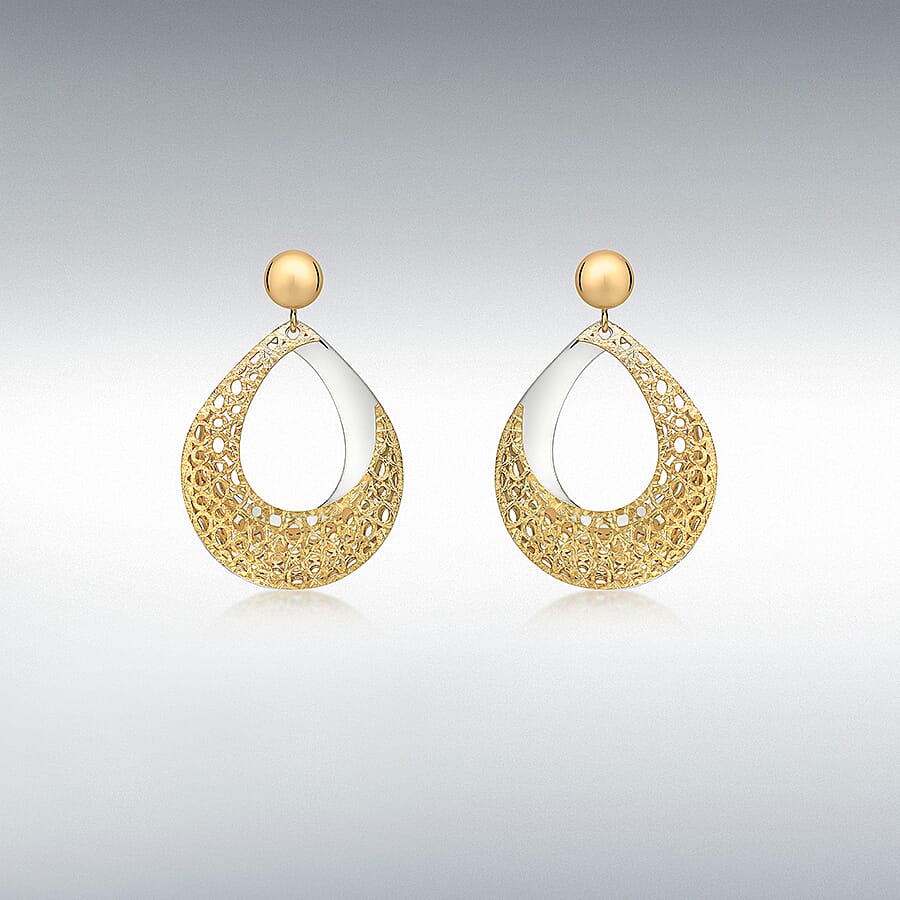 9K Yellow &amp; White Gold Pear Drop Earring with Push Back 8312995 0
