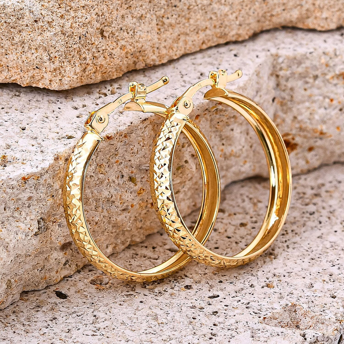 One Time Deal- 9K Yellow Gold Diamond Cut Hoop Earrings 7718604 2