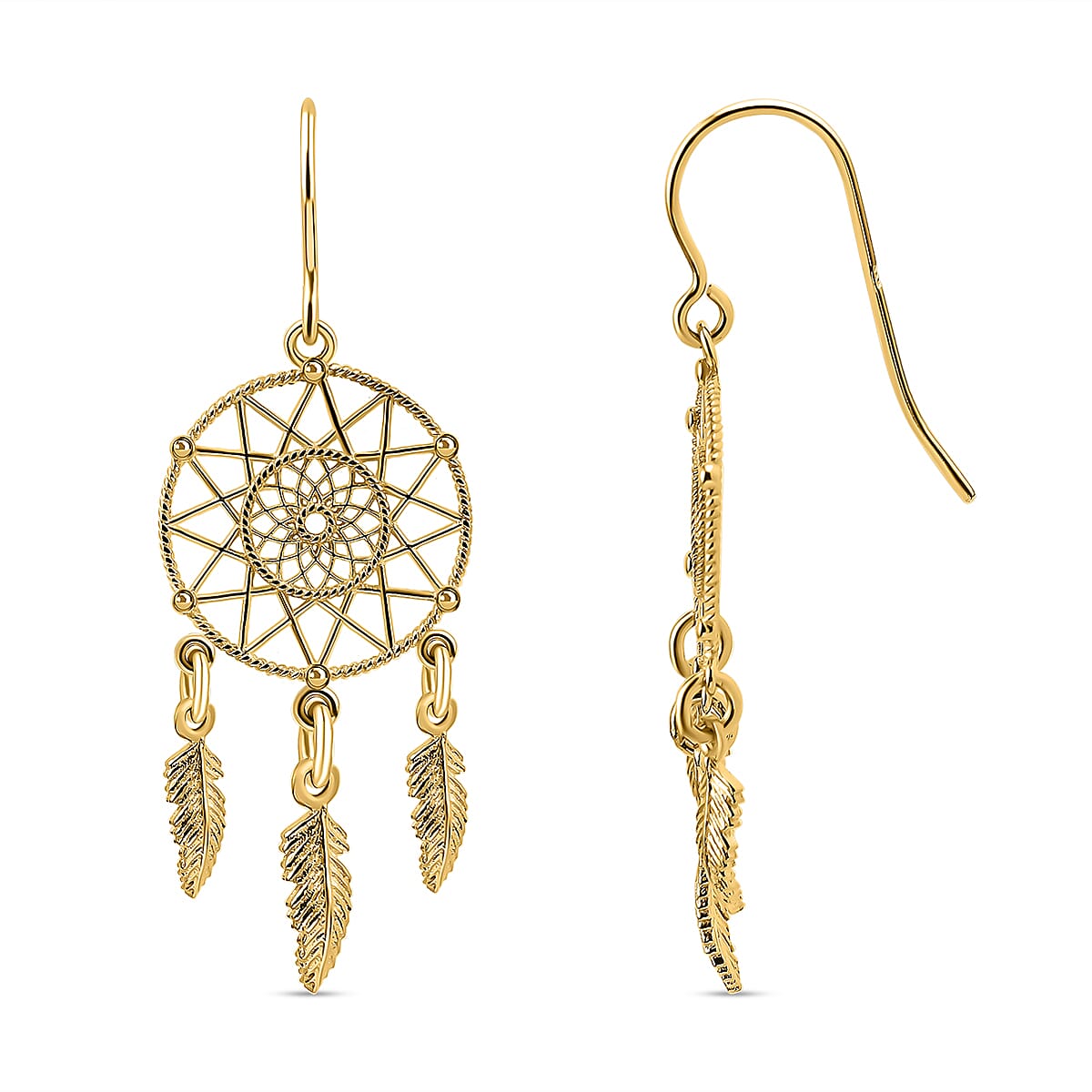 9K Yellow Gold Dreamcatcher Dangle Earrings 7227093 0