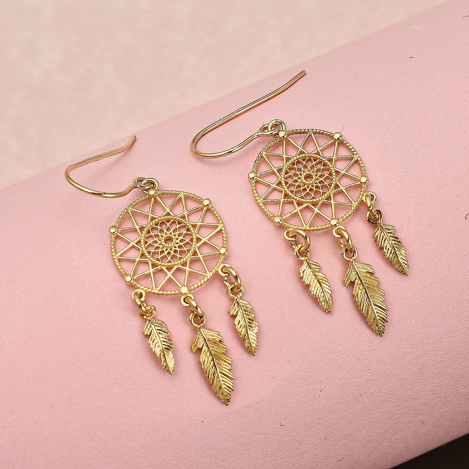 9K Yellow Gold Dreamcatcher Dangle Earrings 7227093 1