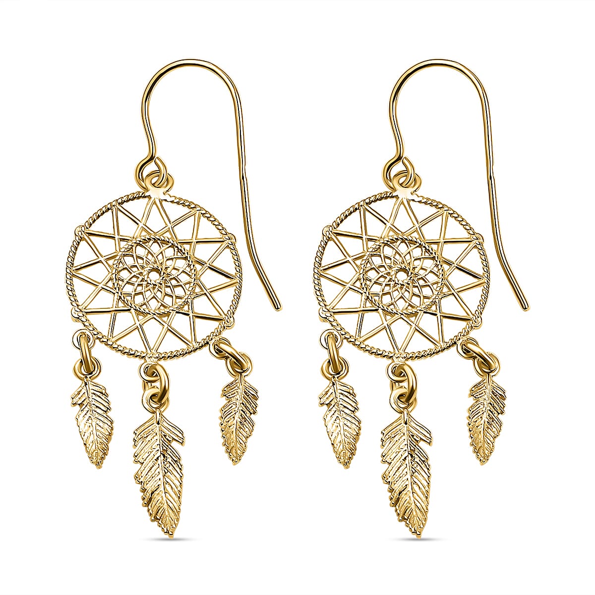 9K Yellow Gold Dreamcatcher Dangle Earrings 7227093 4