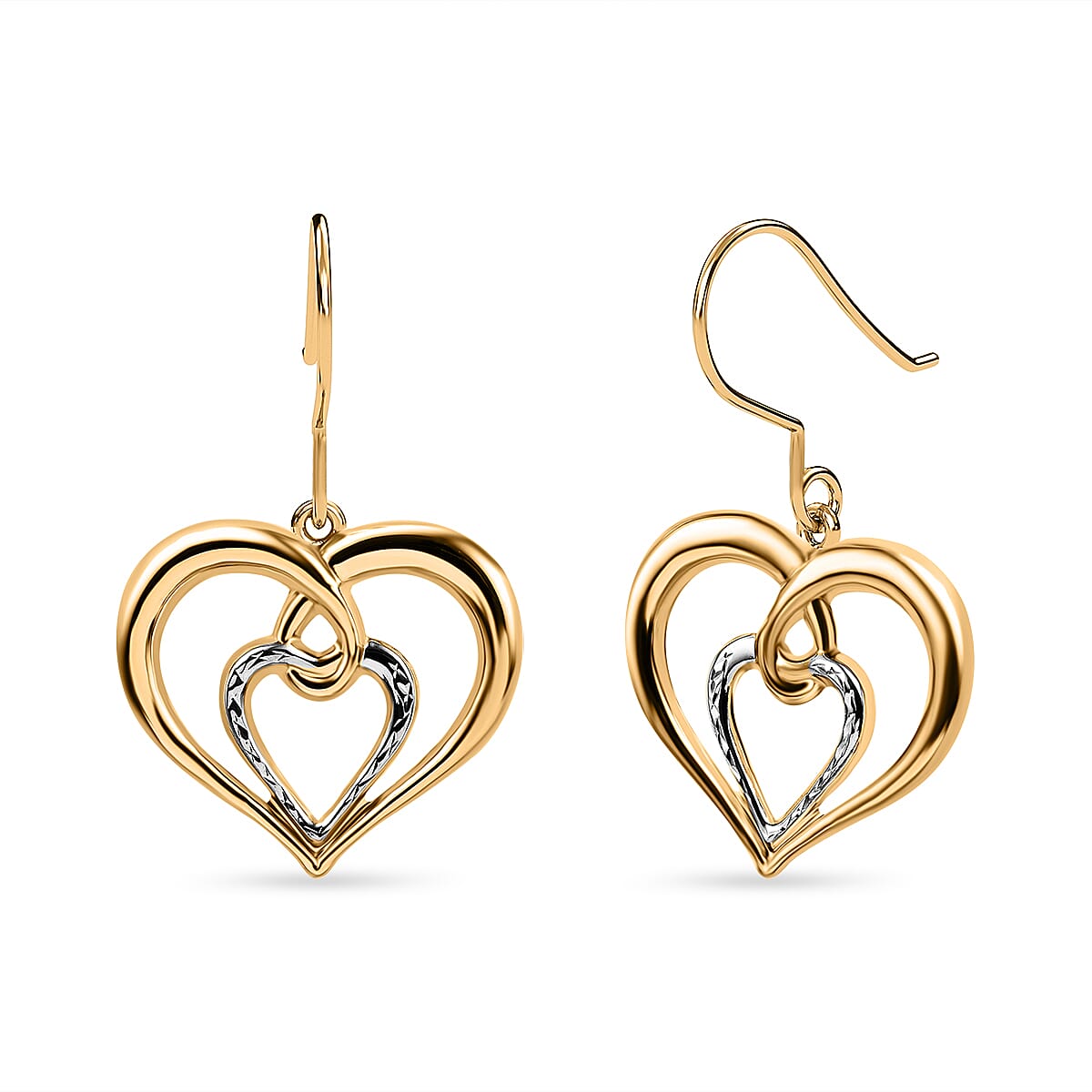 9K Yellow Gold Earrings with White Rhodium Heart 7365317 1