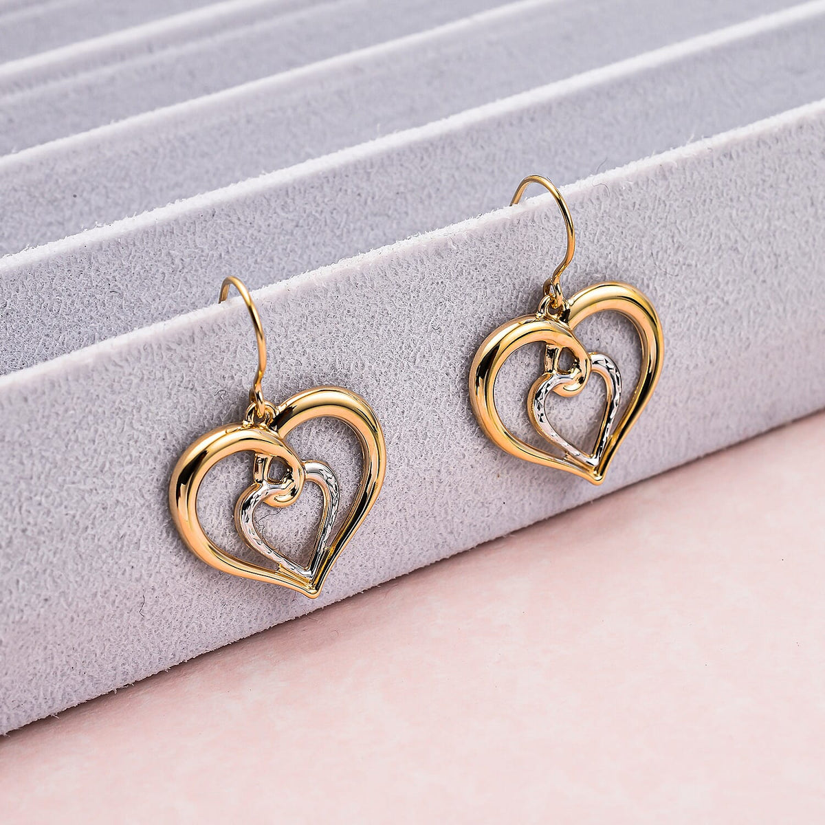 9K Yellow Gold Earrings with White Rhodium Heart 7365317 3