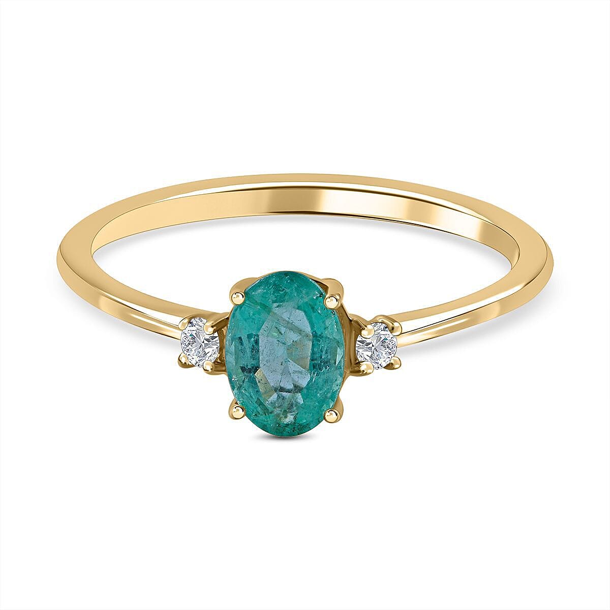 0.83 Ct AA Emerald and Diamond I3 GH Classic Solitaire Ring in 9K Yellow Gold 7426397 0