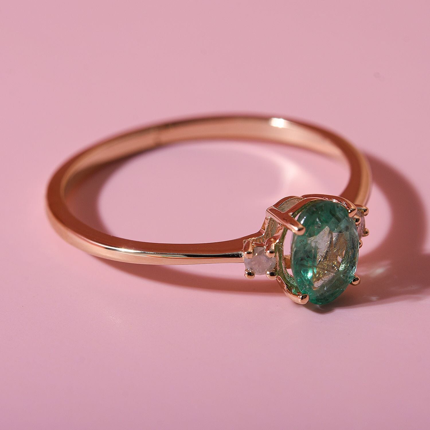 0.83 Ct AA Emerald and Diamond I3 GH Classic Solitaire Ring in 9K Yellow Gold 7426397 7
