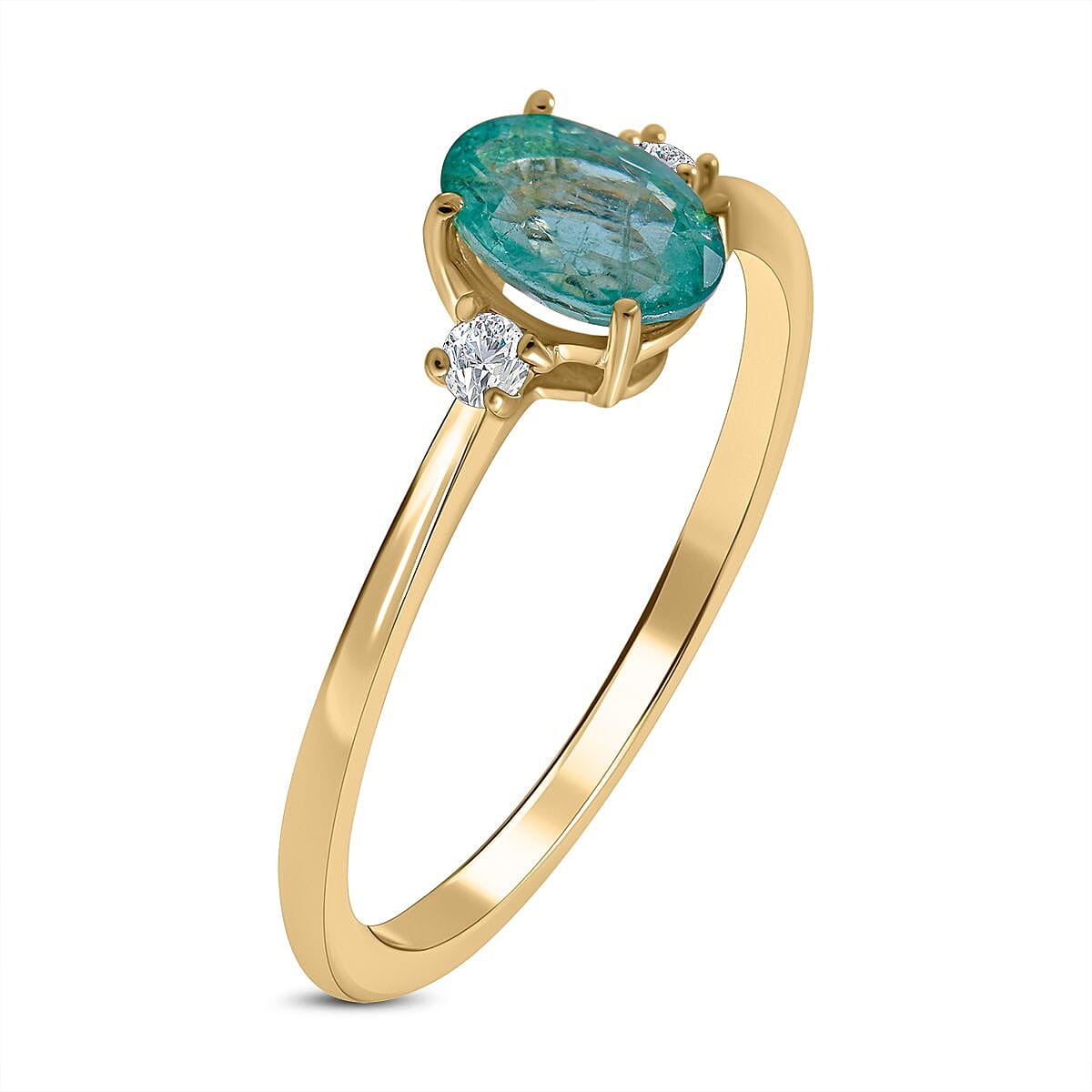 0.83 Ct AA Emerald and Diamond I3 GH Classic Solitaire Ring in 9K Yellow Gold 7426397 9