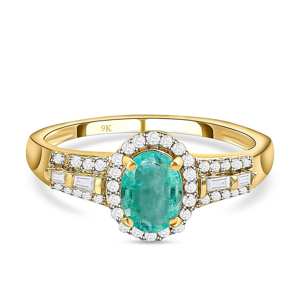 9K Yellow Gold Ethiopian Emerald and Diamond Ring 1.03 Ct.
