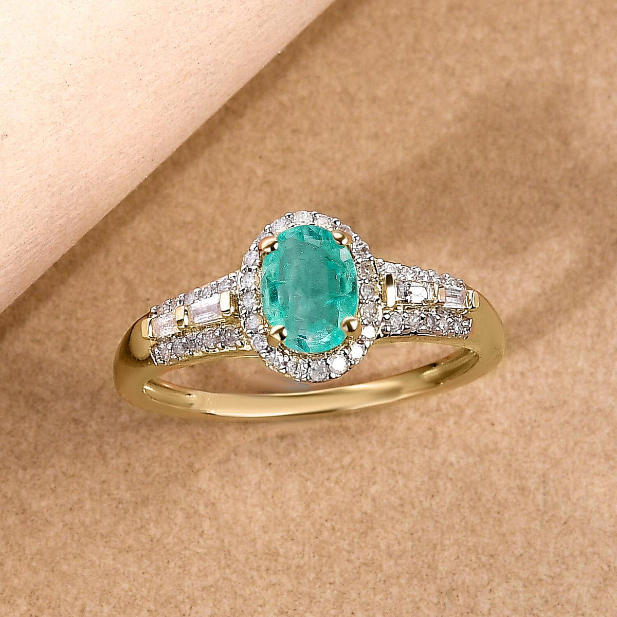 9K Yellow Gold Ethiopian Emerald and Diamond Ring 1.03 Ct. 8946561 2
