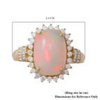 9K Yellow Gold Ethiopian Welo Opal (4.20 Ct) and Diamond Halo Ring 4.64 Ct.