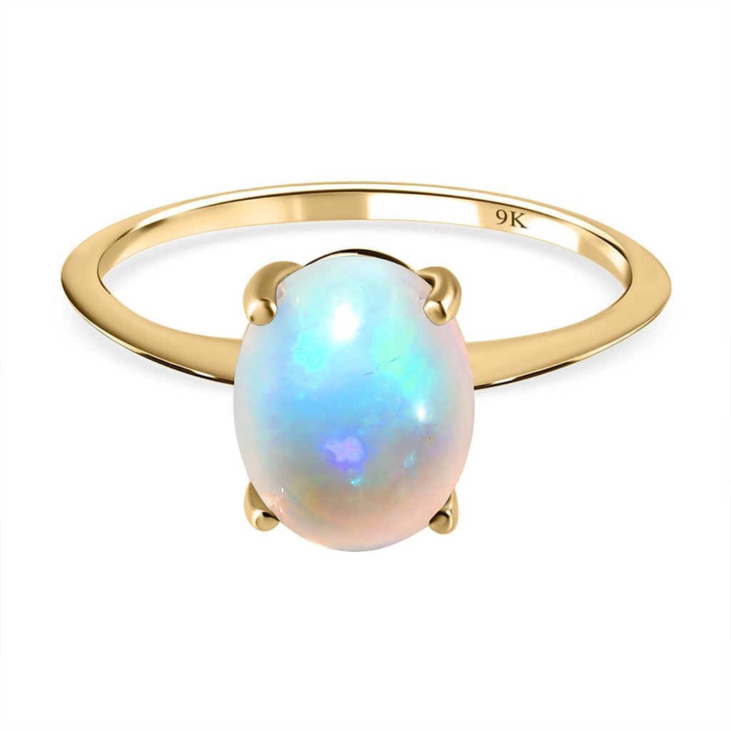 9K Yellow Gold Ethiopian Welo Opal Solitaire Ring 1.15 Ct