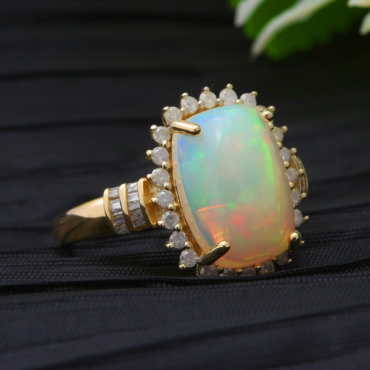 9K Yellow Gold Ethiopian Welo Opal (Cus 14x10 4.25 Cts) and Diamond Ring 4.65 Ct. 7838463 2