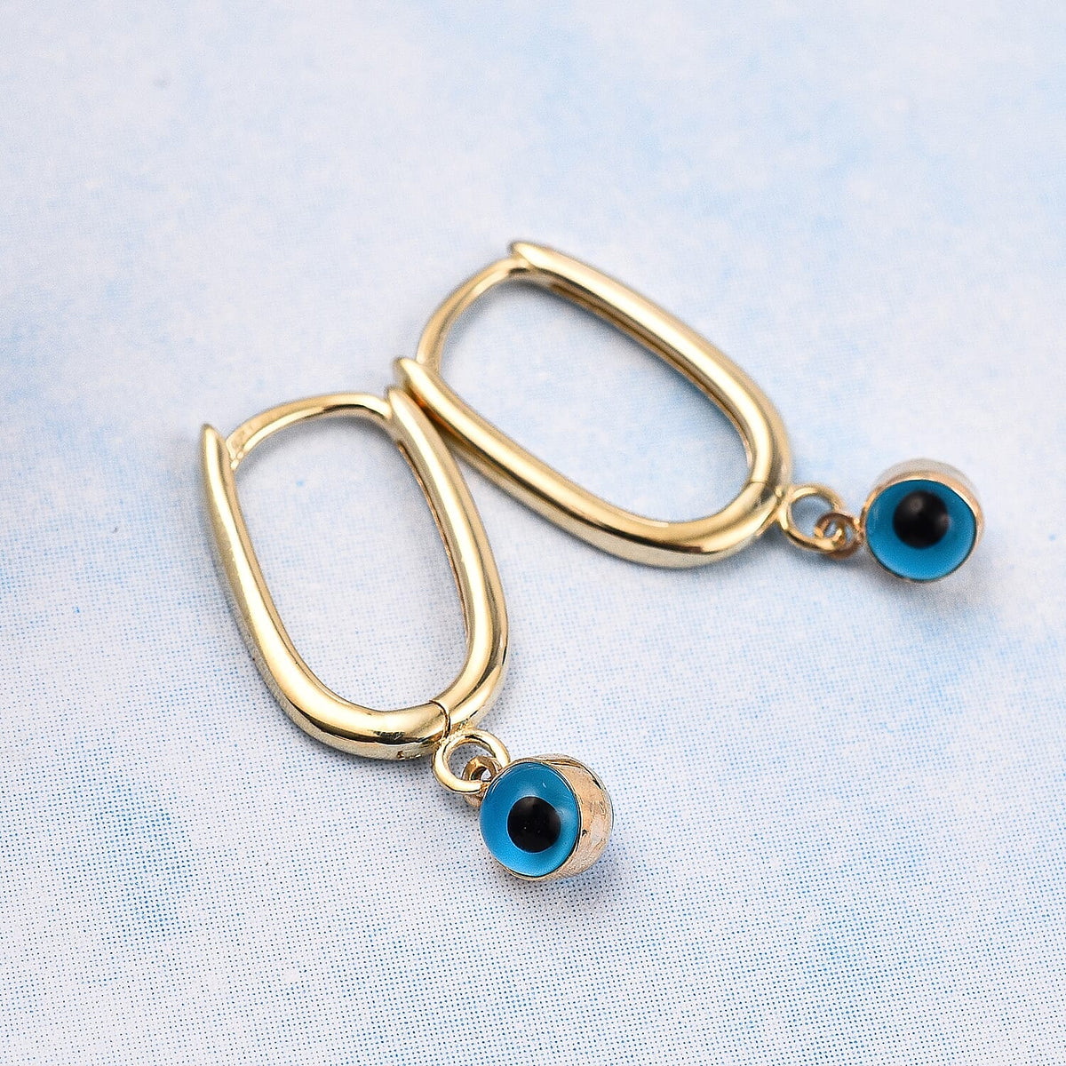 9K Yellow Gold Eye Dangle Hoop Earrings 7383353 1