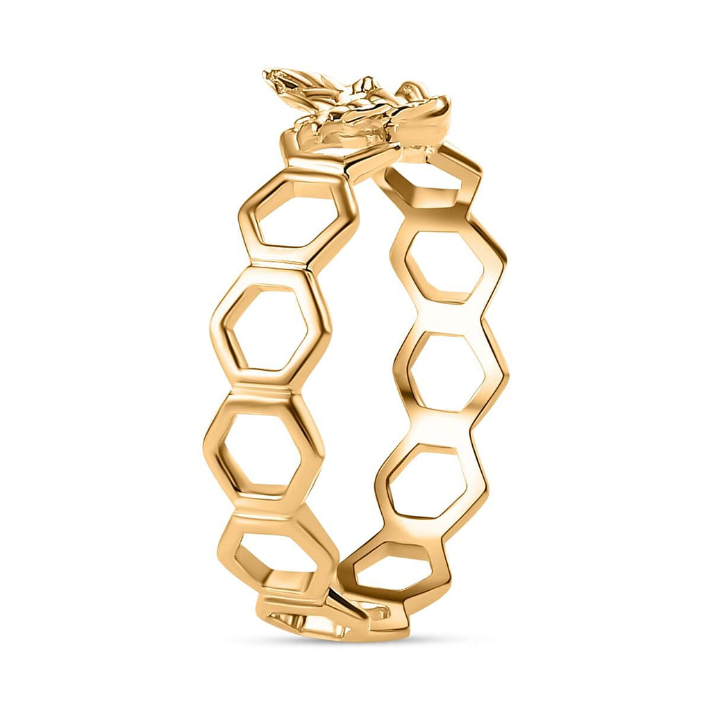 Designer Inspired - 9K Yellow Gold Honeycomb and Bee Ring