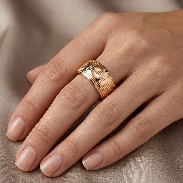 9K Yellow Gold Greek Key Design Band Ring 8412266 2