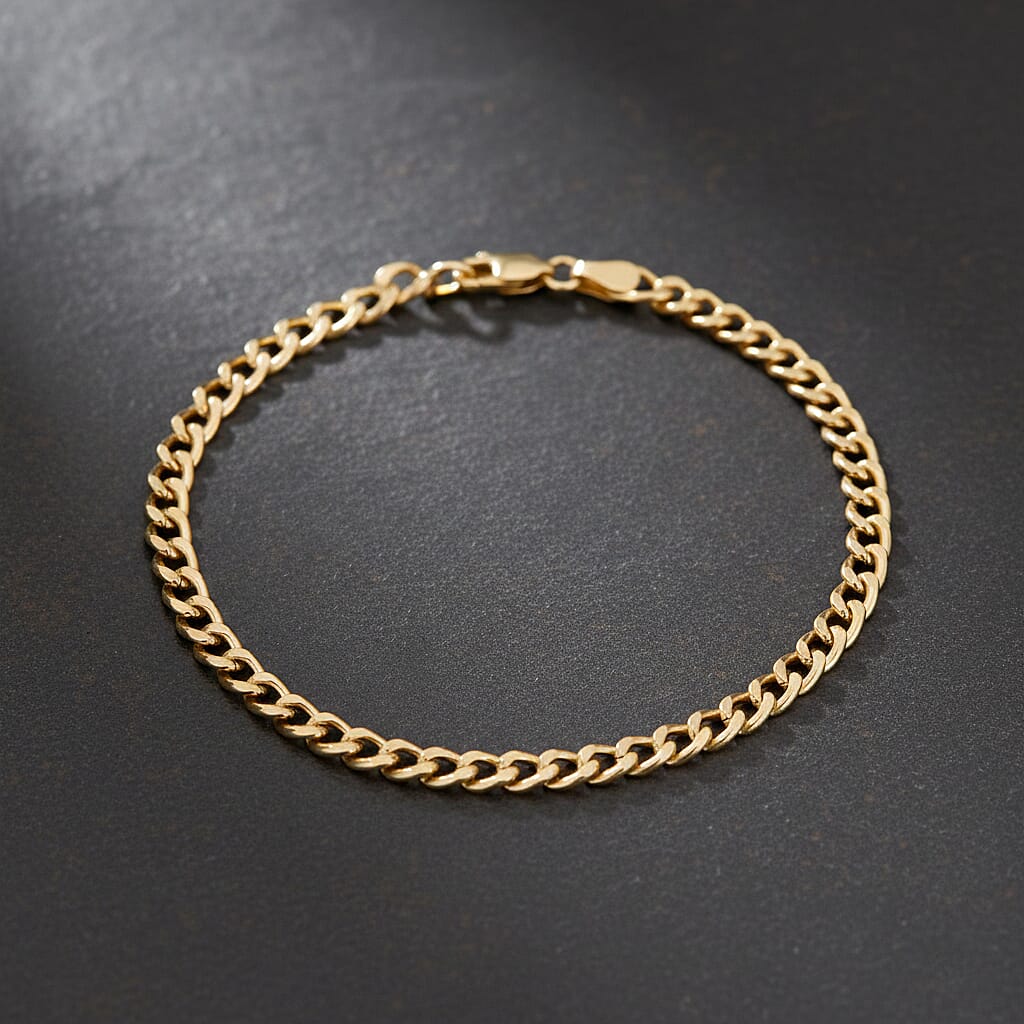 9K Yellow Gold 4.6MM Flat Curb Bracelet with Lobster Clasp 7.5 Inch 8416856 1
