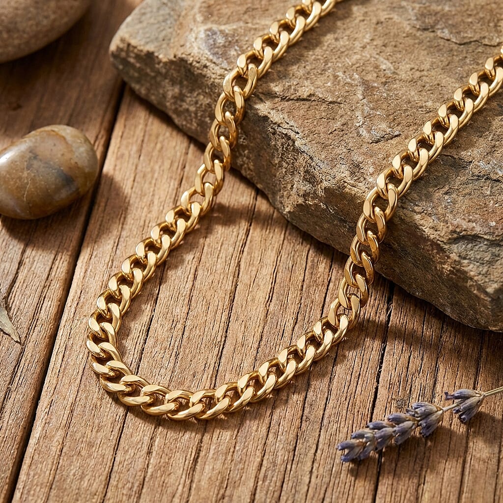 9K Yellow Gold 4.6MM Flat Curb Chain with Lobster Clasp 24 Inch 11.68g 8416657 1