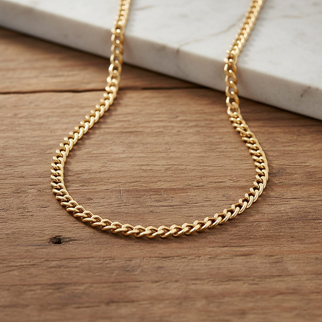 9K Yellow Gold 4MM Flat Curb Necklace with Lobster Clasp 24 Inch 8.54g 8416855 1
