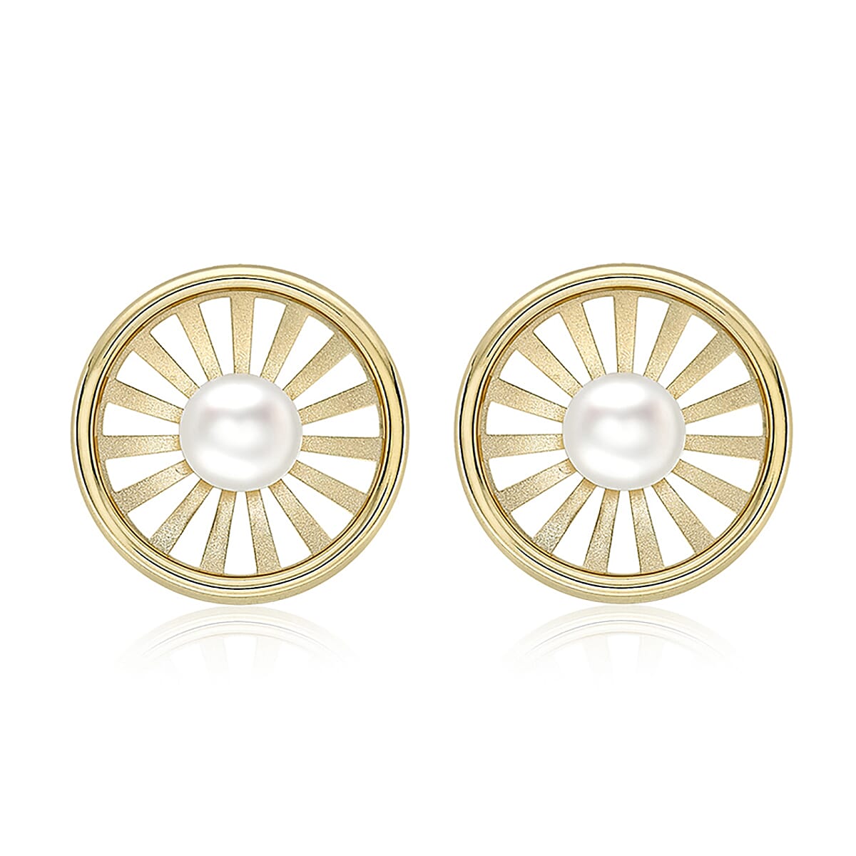 9K Yellow Gold Freshwater Pearl 12.5mm Polished and Satin Sunrays Stud Earrings 7078182 0