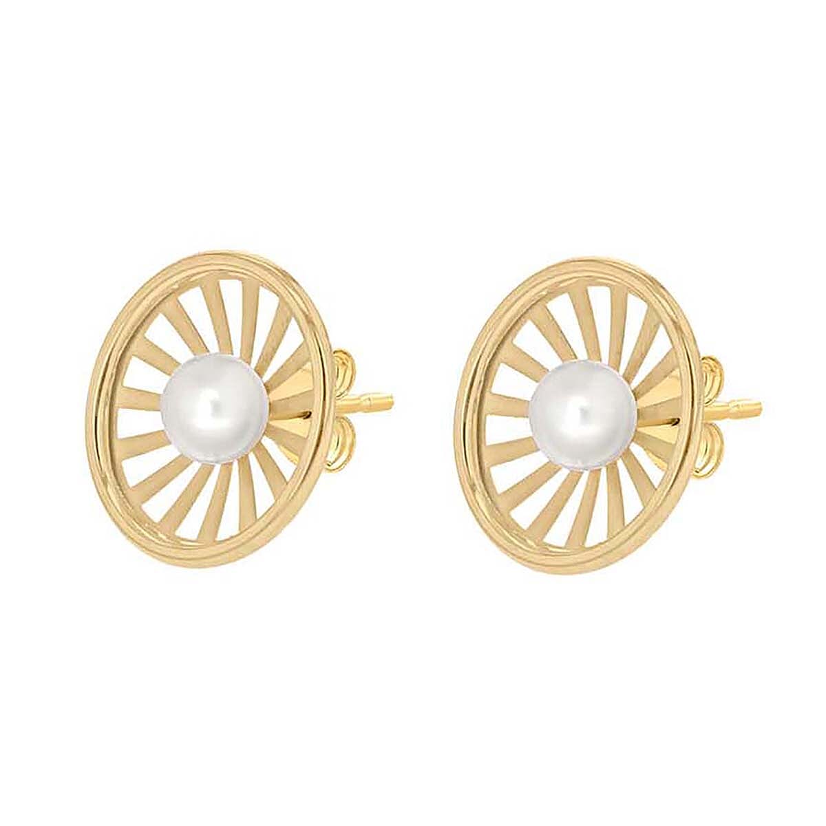 9K Yellow Gold Freshwater Pearl 12.5mm Polished and Satin Sunrays Stud Earrings 7078182 1