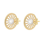 9K Yellow Gold Freshwater Pearl 12.5mm Polished and Satin Sunrays Stud Earrings