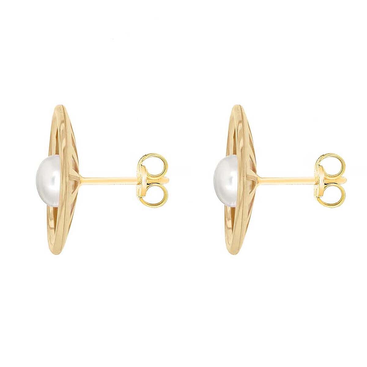 9K Yellow Gold Freshwater Pearl 12.5mm Polished and Satin Sunrays Stud Earrings 7078182 2