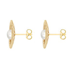 9K Yellow Gold Freshwater Pearl 12.5mm Polished and Satin Sunrays Stud Earrings